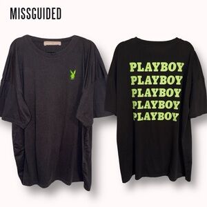 Playboy x Missguided Black Extreme Oversized T Shirt Dress
